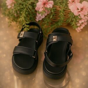 A New Day Black Sandals with Platform Soles